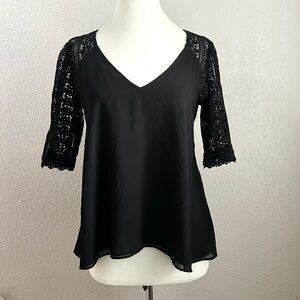 Zara Black Sheer Lace 3/4 Sleeves Trendy Spring Summer Casual Blouse Tops Small